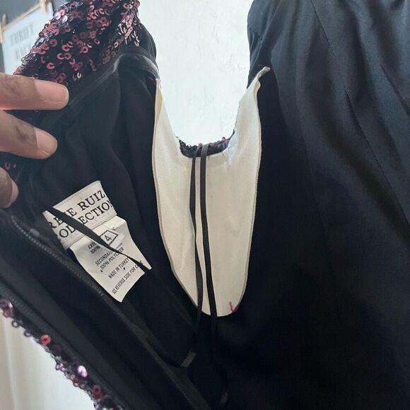 Rene Ruiz Gown Burgundy‎ Off the Shoulder Sequin Cocktail Formal Maxi Dress Sz 4 - Picture 12 of 12